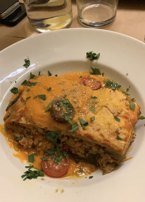 Lasaña vegana at TxuKrut Bar in Bilbao