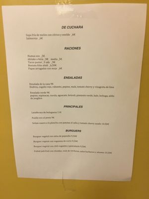 Carta / Menu at TxuKrut Bar in Bilbao