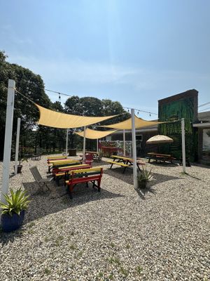 Outdoor seating in back  at Joey's Joint in Eastham