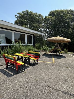 Outdoor seating in front  at Joey's Joint in Eastham