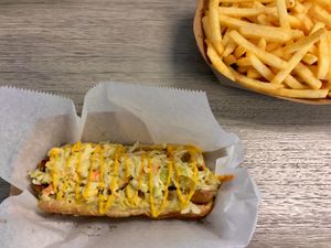 the dog at Dina's Vegan Deli & Desserts in West Palm Beach