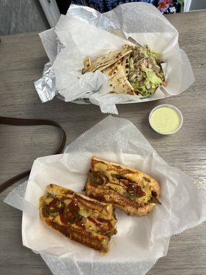 Philly Chesse Steak and Gyro! You’d never know it’s Vegan by taste! So delicious and the owners are the nicest people!   at Dina's Vegan Deli & Desserts in West Palm Beach