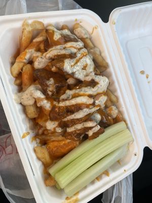 new favorite! loaded buffalo fries 🤤   at Dina's Vegan Deli & Desserts in West Palm Beach