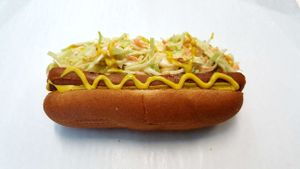 Hot Doagie with Fresh Slaw... Soooo yum! at Dina's Vegan Deli & Desserts in West Palm Beach