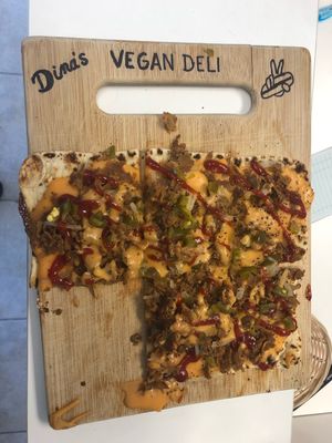 This was really good pizza!!!! at Dina's Vegan Deli & Desserts in West Palm Beach
