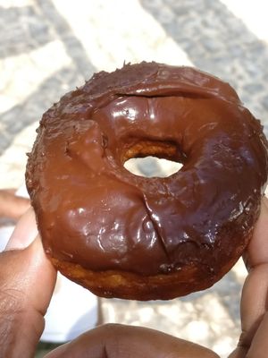 Donut with chocolate topping at DUH Vegan in Porto