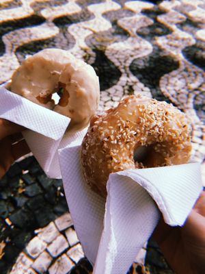 Peanutbutter and coconut&sesame donuts at DUH Vegan in Porto