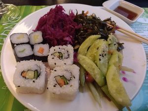 raw vegetables and sushi at Shi-Shang in Madrid