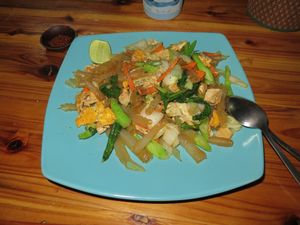 Vegetarian fried strip noodles - Vegan without egg is possible  at Orchid Restaurant in Trat