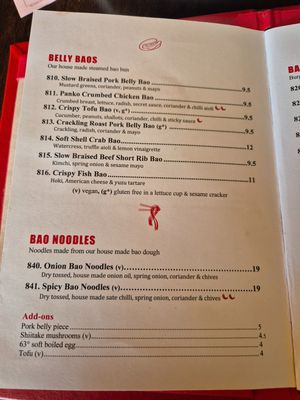 Menu Jan 2026 at Belly Bao in Newtown