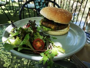 Veggie Burger (vegan option) at Jarra Infusion in Pinjarra