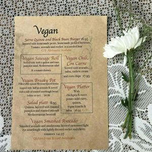 vegan menu page......other menu items available as well at Jarra Infusion in Pinjarra