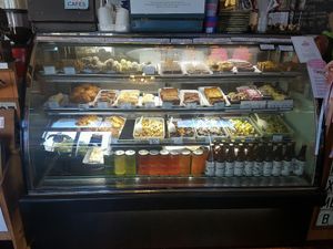 top row of deserts all vegan. entire cabinet except one salad = vegetarian at Jarra Infusion in Pinjarra