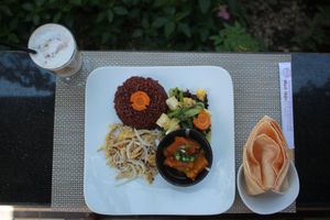 red rice and a few side dishes at Minh Hien 3 in Hoi An