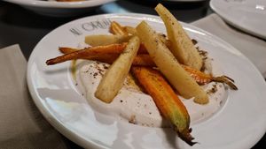 Carrots and panais with cashew cream at Cafe du Grütli in Geneva