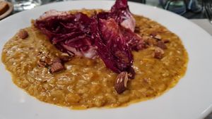 Butternut risotto with almonds at Cafe du Grütli in Geneva