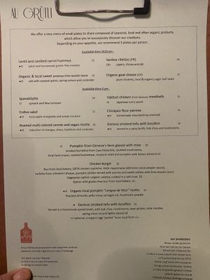 Dinner Menu - changes often. Apparently also lots of options at brunch   at Cafe du Grütli in Geneva