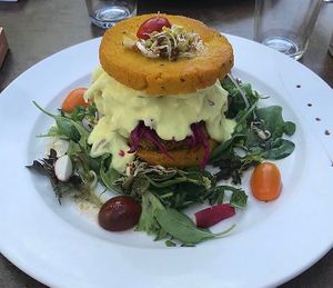 Polenta burger at Cafe du Grütli in Geneva