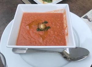 Gaspacho (tomato and cucumber, very tasty) at Cafe du Grütli in Geneva