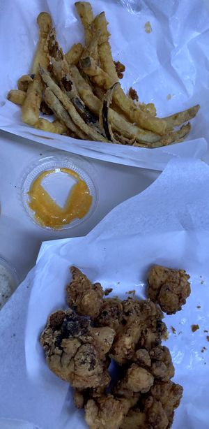 Fried pickles and fried cauli  at Trilly Cheesesteaks in New Orleans
