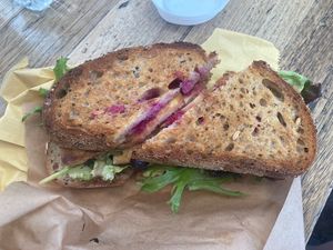 Tofu sandwich (ordered to go hence the brown bag)  at Slowpoke Espresso in Fitzroy