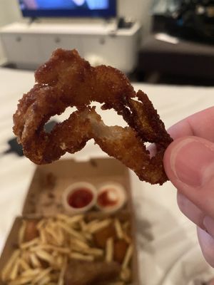 Onion rings way over cooked   at Lord of the Fries - Snickle Lane in Auckland
