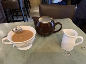 Delicious black chai with soy milk  at Harney & Sons in Millerton