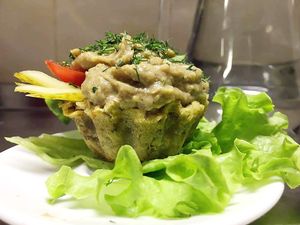 Bean Tartlet, filled with lentil-mushroom pate with avocado. at Poleznye Belki Vegetarian Bistro in Odessa