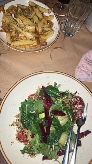quinoa salad and fries at To Pardalo Katsiki  in Lefkada