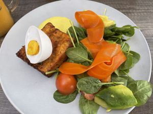 ‘Smoked Salmon on Rosti’ - plant based  at The Hummingbird Waterside Cafe in Mandurah