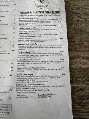 Vegan Menu  at The Hummingbird Waterside Cafe in Mandurah