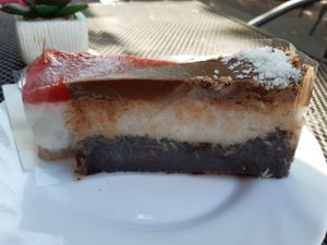 Bounty cake in the front at Napfenyes Cukraszat - Bajcsy Zsilinszky in Budapest