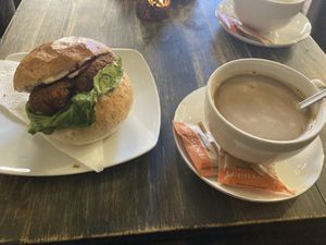 Burger with oat patty at Napfenyes Cukraszat - Bajcsy Zsilinszky in Budapest