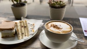 Almond latte & cakes  at Napfenyes Cukraszat - Bajcsy Zsilinszky in Budapest