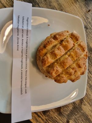 Pogácsa with some wisdom at Napfenyes Cukraszat - Bajcsy Zsilinszky in Budapest