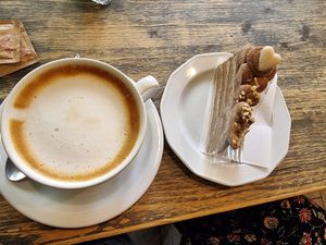 Salted-hazelnut cake and caffeine-free coffee at Napfenyes Cukraszat - Bajcsy Zsilinszky in Budapest