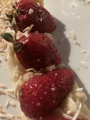 Strawberries over coconut cream at Feast at Lele - Luau in Lahaina