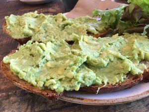 Smashed avocado on toast  at Durham Health Food Shop in Durham