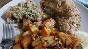 Friday Fishless Fry with potatoes (on our own plate) at Celesta in Milwaukee