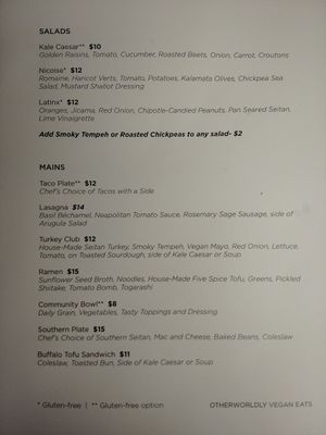 Daily menu, side 1: salads & mains at Celesta in Milwaukee