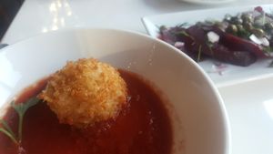 Amazing arancini (already ate one) & beet carpaccio at Celesta in Milwaukee