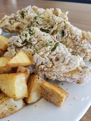 fishless fry [tofu] with Cajun potatoes, house-made tartar sauce & ranch slaw - available every Friday! at Celesta in Milwaukee