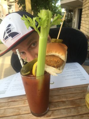 Dope Bloody Mary w faux chix slider at Celesta in Milwaukee