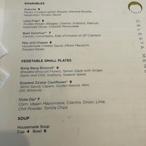 Menu 10/19  at Celesta in Milwaukee