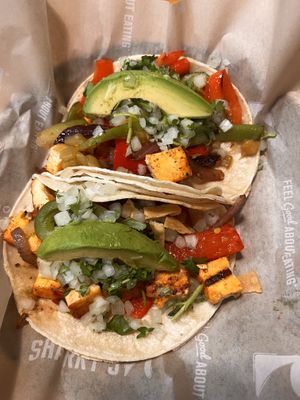 Achiote tofu & veggie tacos with corn tortilla   at Sharky's Woodfired Mexican Grill in Newbury Park