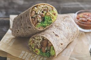 AJ Burrito Plant-based tortilla, organic rice and beans, broccoli and guacamole at Sharky's Woodfired Mexican Grill in Woodland Hills