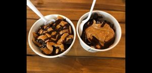 Chocolate almond yogurt is under the toppings at Surfin' Spoon in Nags Head