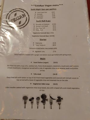 Vegan menu at Eatokyo in Dublin