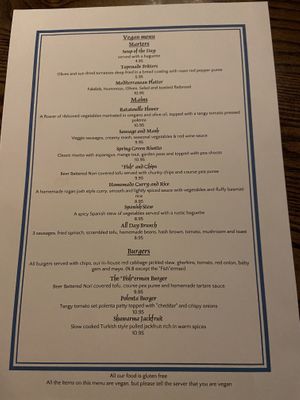 Updated vegan menu March 2020 at Golden Cross in Coventry