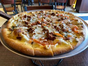 Vegan Margherita w/ Soy Chorizo close up at Joe & Ernie's in Chula Vista